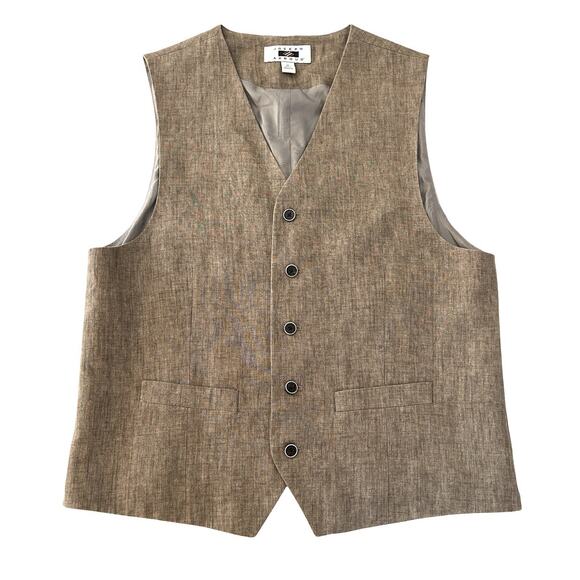 Joseph Abboud Linen Vest Mens Size M Light Brown Classic Waistcoat 5 Button - Picture 1 of 5
